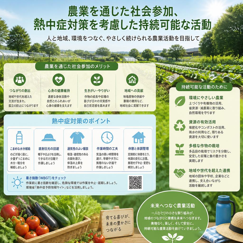 「農業を通じた社会参加、熱中症対策を考慮した持続可能な活動」
